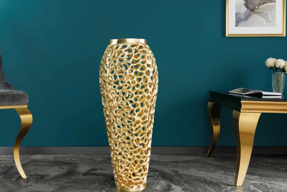 Filigrane Design Vase ABSTRACT LEAF gold 65cm Handarbeit