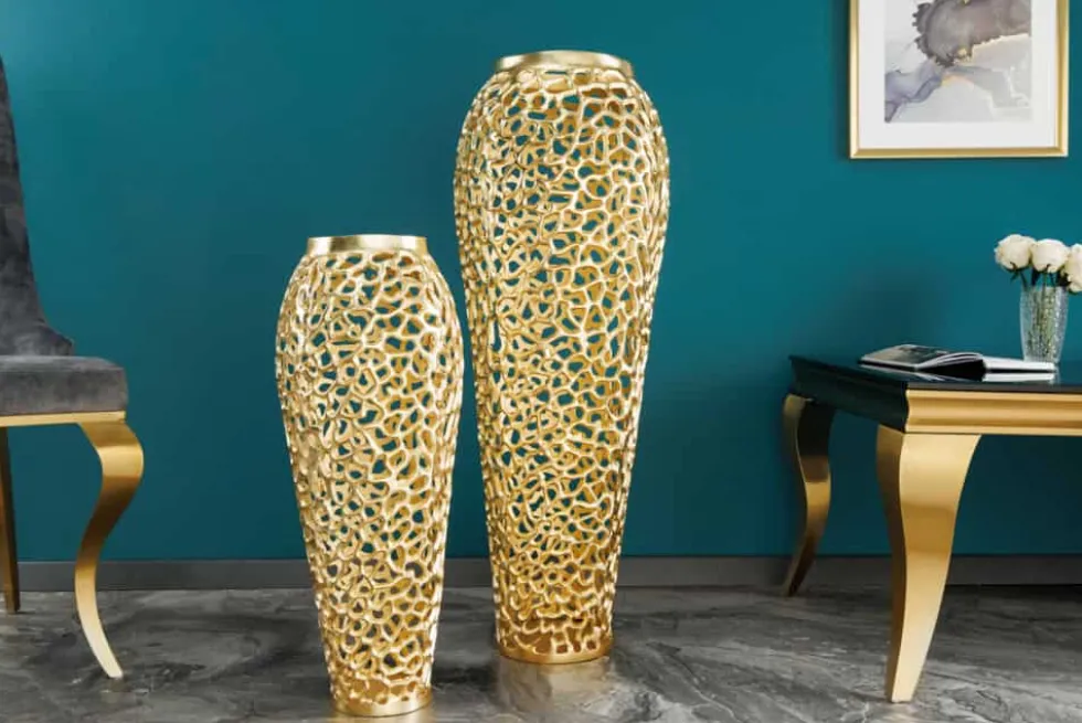 Filigrane Design Vase ABSTRACT LEAF gold 65cm Handarbeit