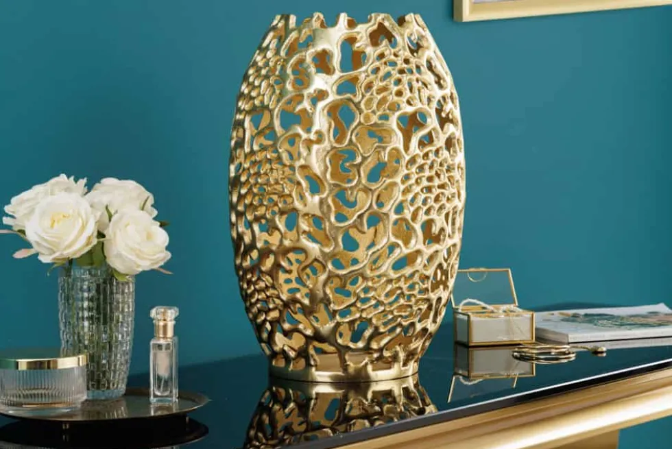 Filigrane Design Vase ABSTRACT LEAF gold 40cm Handarbeit