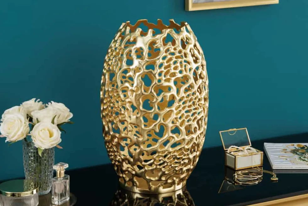 Filigrane Design Vase ABSTRACT LEAF gold 40cm Handarbeit