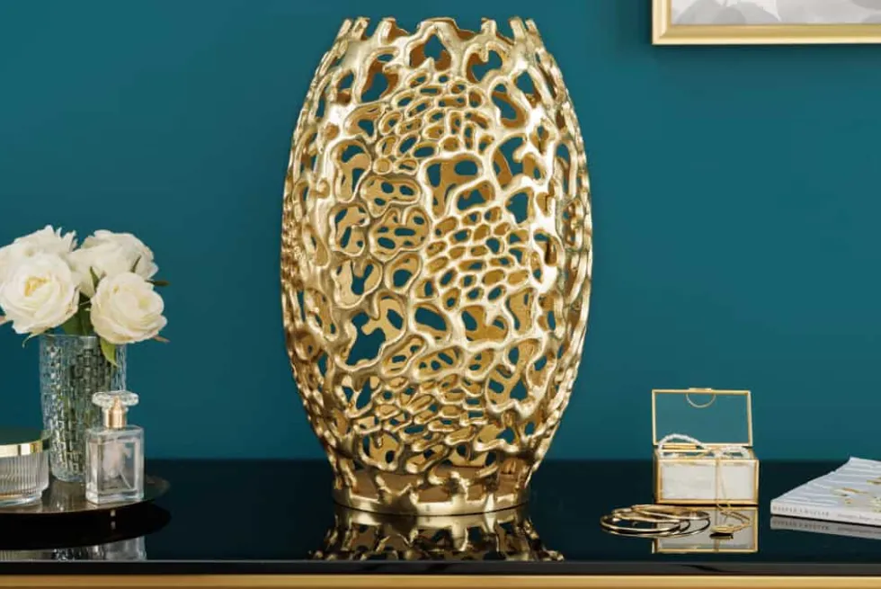 Filigrane Design Vase ABSTRACT LEAF gold 40cm Handarbeit