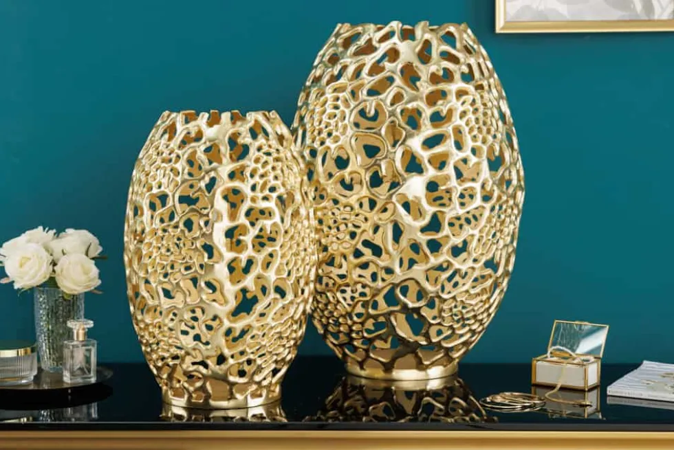 Filigrane Design Vase ABSTRACT LEAF gold 40cm Handarbeit