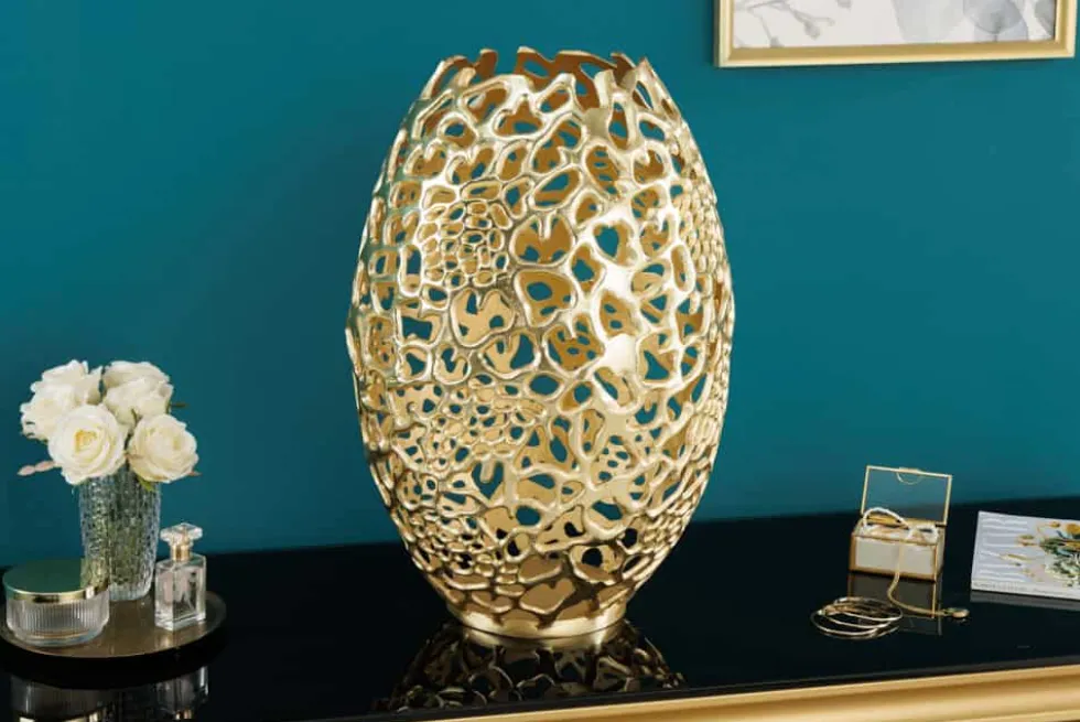 Filigrane Design Vase ABSTRACT LEAF gold 50cm Handarbeit