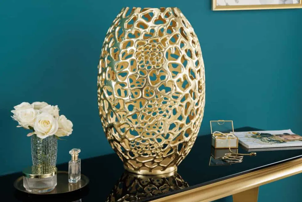 Filigrane Design Vase ABSTRACT LEAF gold 50cm Handarbeit