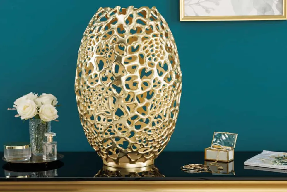 Filigrane Design Vase ABSTRACT LEAF gold 50cm Handarbeit