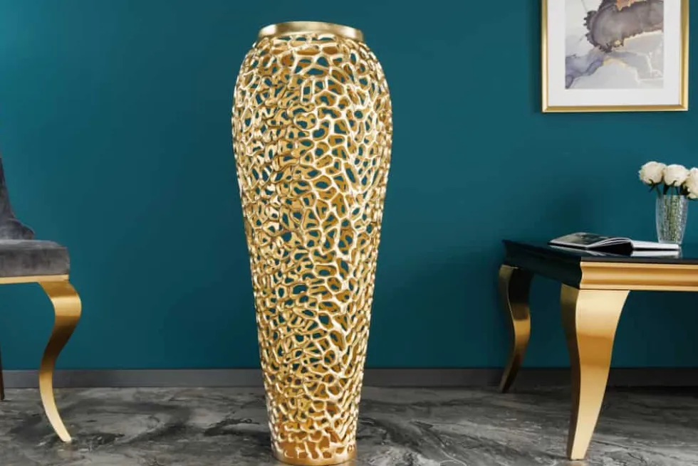 Filigrane Design XXL Vase ABSTRACT LEAF 90cm gold Handarbeit