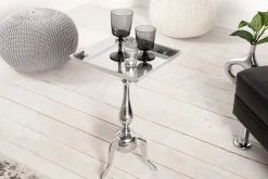 Filigraner Beistelltisch TRAYFUL 55cm silber Aluminium Tablett-Tisch