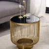 Filigraner Design Beistelltisch VARIATION 50cm gold Metall rund Schwarzglas Handarbeit
