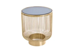 Filigraner Design Beistelltisch VARIATION 50cm gold Metall rund Schwarzglas Handarbeit