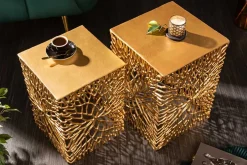Filigranes Beistelltisch 2er Set ABSTRACT LEAF 45cm gold Handarbeit