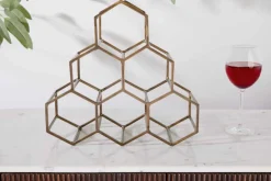 Filigranes Design Weinregal HONEYCOMB 35cm gold Metall Handarbeit