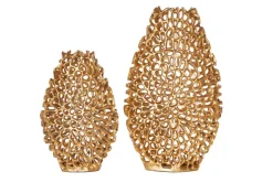 Filigranes Vasen 2er Set ABSTRACT LEAF 40cm gold Handarbeit