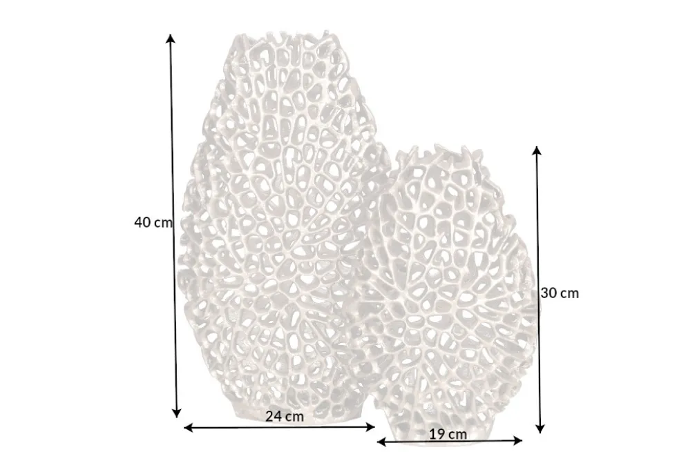 Filigranes Vasen 2er Set ABSTRACT LEAF 40cm silber Metall Handarbeit Blumenvase