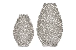 Filigranes Vasen 2er Set ABSTRACT LEAF 40cm silber Metall Handarbeit Blumenvase