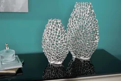 Filigranes Vasen 2er Set ABSTRACT LEAF 40cm silber Metall Handarbeit Blumenvase