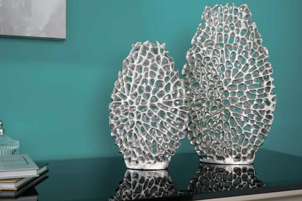 Filigranes Vasen 2er Set ABSTRACT LEAF 40cm silber Metall Handarbeit Blumenvase