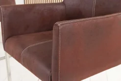 Freischwinger Stuhl SAMSON dark coffee mit Armlehne und Edelstahlrahmen