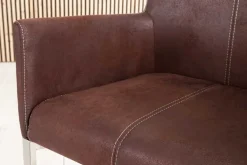 Freischwinger Stuhl SAMSON dark coffee mit Armlehne und Edelstahlrahmen