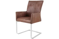 Freischwinger Stuhl SAMSON dark coffee mit Armlehne und Edelstahlrahmen