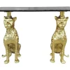 Freistehender Konsolentisch PANTHER 115cm gold Metall mit Marmor-Platte handmade