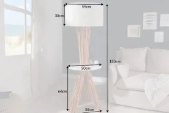 Funktionelle Stehlampe SERVANT 153cm Longan-Massivholz mit Tisch und Leinenschirm