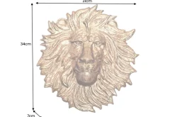 Goldene Wanddeko WILDLIFE LION 35cm gold Metall Löwenkopf-Skulptur handmade