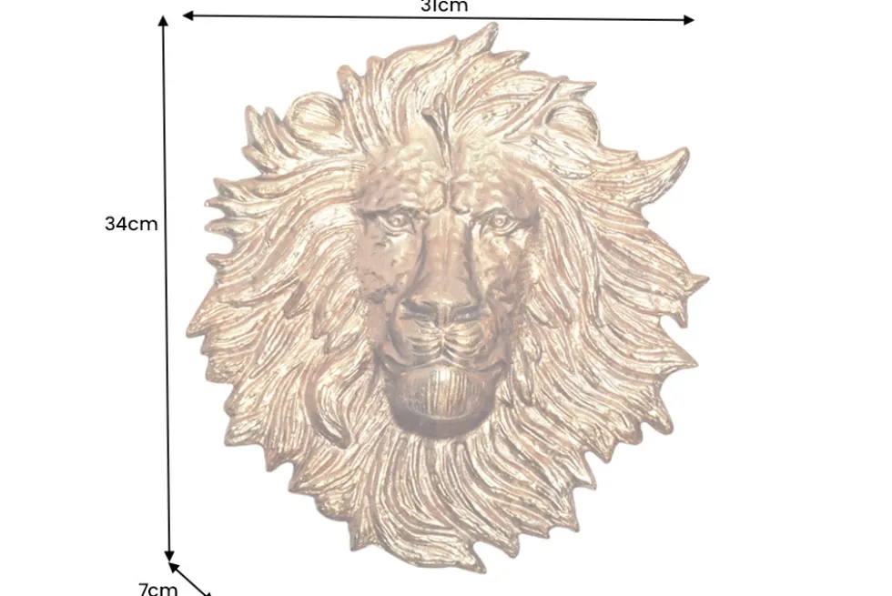 Goldene Wanddeko WILDLIFE LION 35cm gold Metall Löwenkopf-Skulptur handmade
