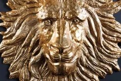 Goldene Wanddeko WILDLIFE LION 35cm gold Metall Löwenkopf-Skulptur handmade