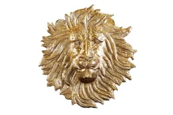 Goldene Wanddeko WILDLIFE LION 35cm gold Metall Löwenkopf-Skulptur handmade