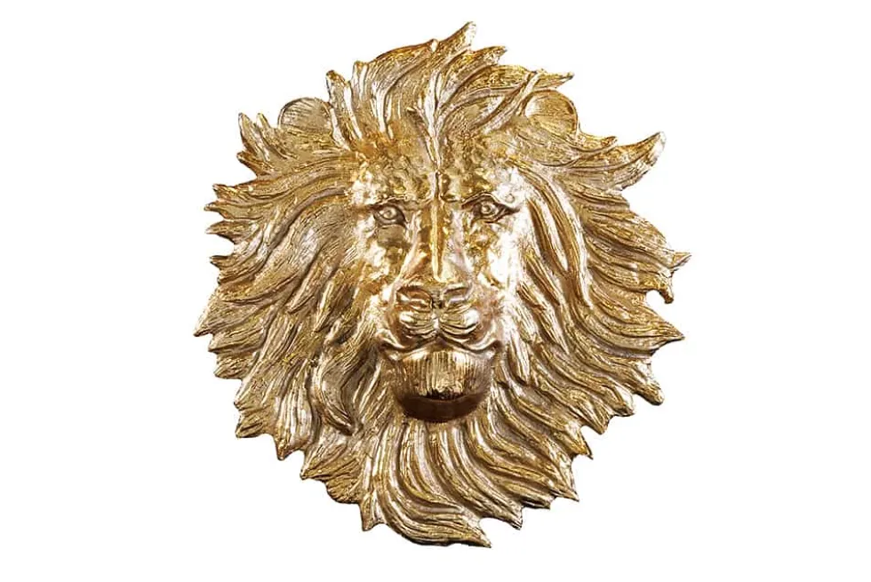 Goldene Wanddeko WILDLIFE LION 35cm gold Metall Löwenkopf-Skulptur handmade