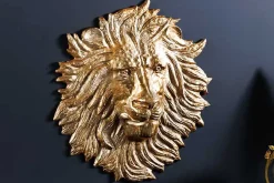 Goldene Wanddeko WILDLIFE LION 35cm gold Metall Löwenkopf-Skulptur handmade