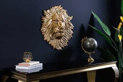 Goldene Wanddeko WILDLIFE LION 35cm gold Metall Löwenkopf-Skulptur handmade
