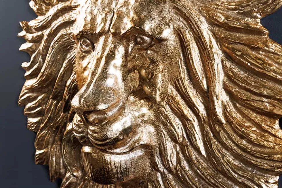 Goldene Wanddeko WILDLIFE LION 35cm gold Metall Löwenkopf-Skulptur handmade