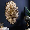 Goldene Wanddeko WILDLIFE LION 60cm gold Metall Löwenkopf-Skulptur handmade