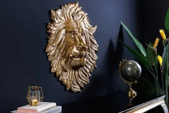 Goldene Wanddeko WILDLIFE LION 60cm gold Metall Löwenkopf-Skulptur handmade