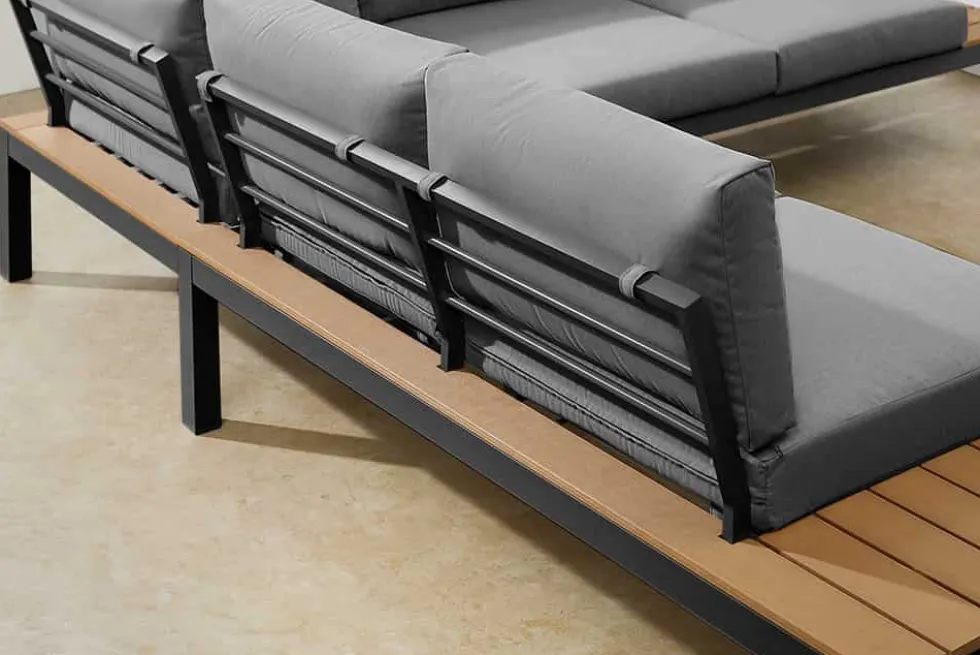 Große Garten Sitzgruppe MIAMI LOUNGE 240cm anthrazit Aluminium wetterfest Outdoor inkl. Kissen