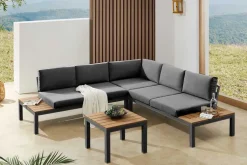 Große Garten Sitzgruppe MIAMI LOUNGE 240cm anthrazit Aluminium wetterfest Outdoor inkl. Kissen