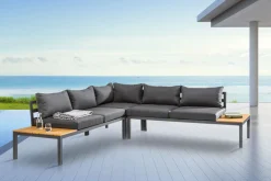 Große Garten Sitzgruppe MIAMI LOUNGE 240cm anthrazit Aluminium wetterfest Outdoor inkl. Kissen
