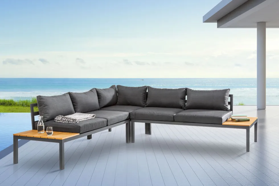 Große Garten Sitzgruppe MIAMI LOUNGE 240cm anthrazit Aluminium wetterfest Outdoor inkl. Kissen