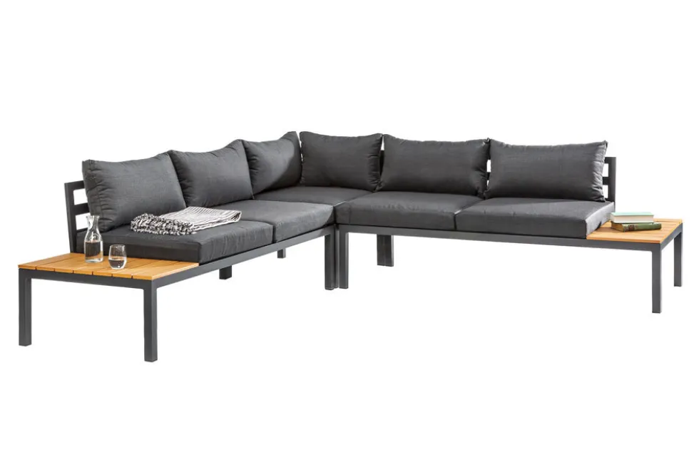 Große Garten Sitzgruppe MIAMI LOUNGE 240cm anthrazit Aluminium wetterfest Outdoor inkl. Kissen