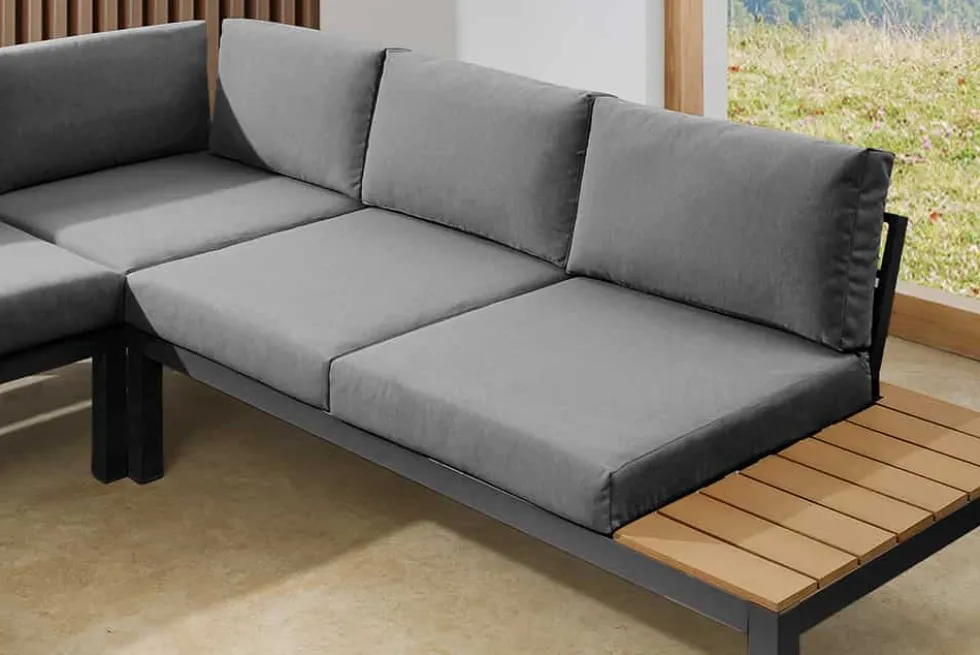 Große Garten Sitzgruppe MIAMI LOUNGE 240cm anthrazit Aluminium wetterfest Outdoor inkl. Kissen