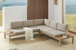 Große Garten Sitzgruppe MIAMI LOUNGE 240cm champagner greige Aluminium wetterfest Outdoor inkl. Kissen