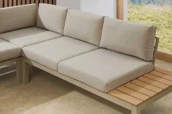 Große Garten Sitzgruppe MIAMI LOUNGE 240cm champagner greige Aluminium wetterfest Outdoor inkl. Kissen