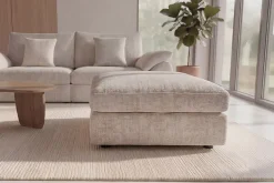 Großer Hocker SOHO 100cm beige Chenillestoff Polsterhocker mit Wellenunterfederung