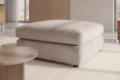 Großer Hocker SOHO 100cm beige Chenillestoff Polsterhocker mit Wellenunterfederung