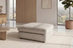 Großer Hocker SOHO 100cm beige Chenillestoff Polsterhocker mit Wellenunterfederung