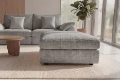 Großer Hocker SOHO 100cm grau Chenillestoff Polsterhocker mit Wellenunterfederung