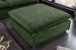 Großer Hussenhocker HEAVEN 100cm dunkelgrün Samt Landhausstil Sofahocker waschbarer Bezug