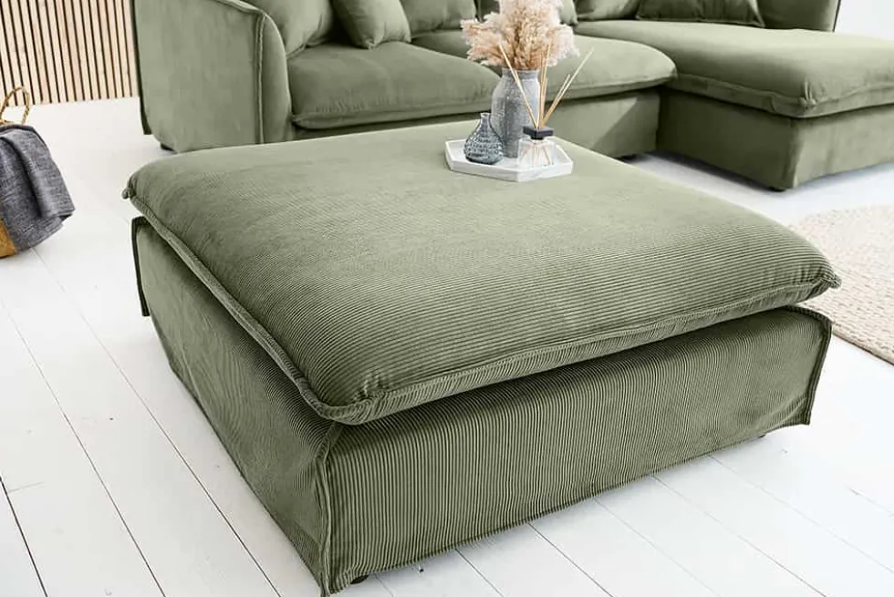 Großer Sitzhocker HEAVEN 100cm grün Cord Sofahocker abnehmbarer Bezug