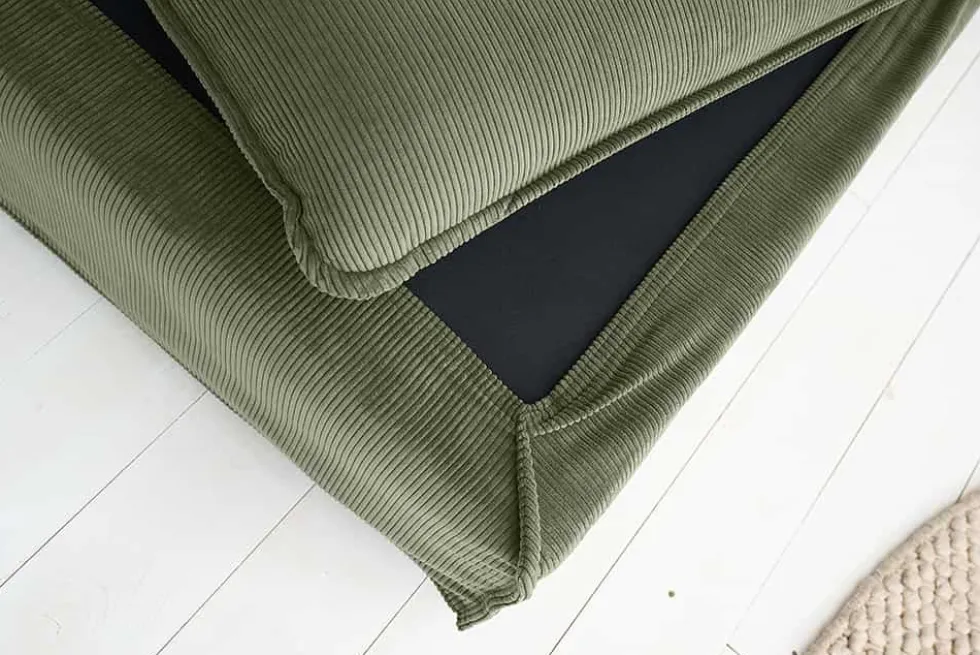 Großer Sitzhocker HEAVEN 100cm grün Cord Sofahocker abnehmbarer Bezug